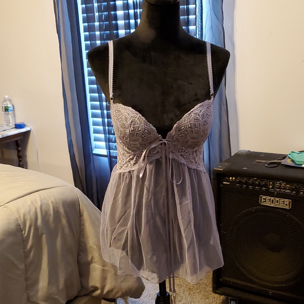 💥5/$50 Victoria's Secret Elegant Lace Babydoll Lingerie in Lavender
